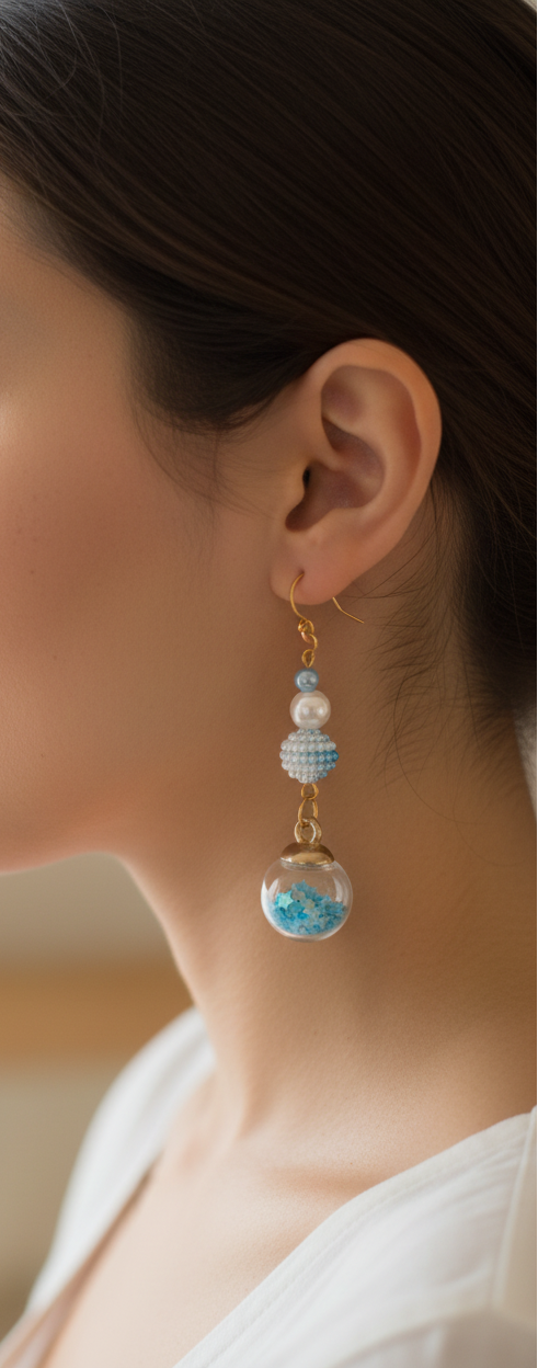 Boucles d'Oreilles Spica portées - taille réelle 5,5 cm