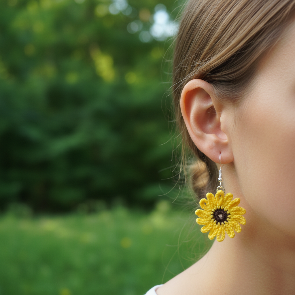 Boucles d'oreilles tournesol portées