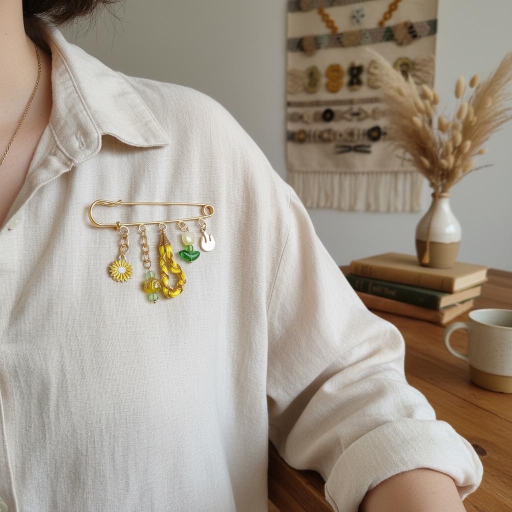 Broche dorée portée
