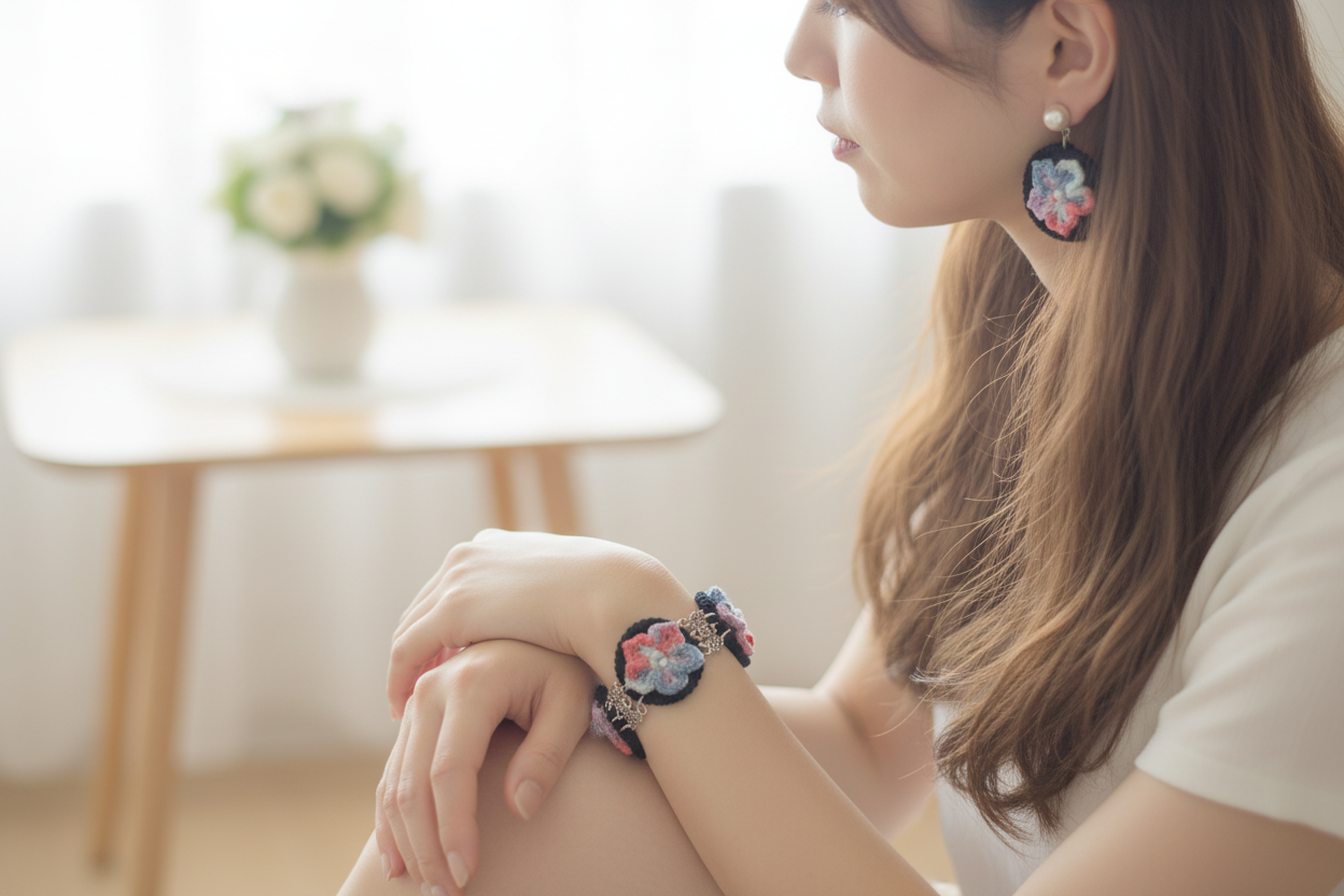 Ensemble assorti - Bracelet et boucles d'oreilles fleurs