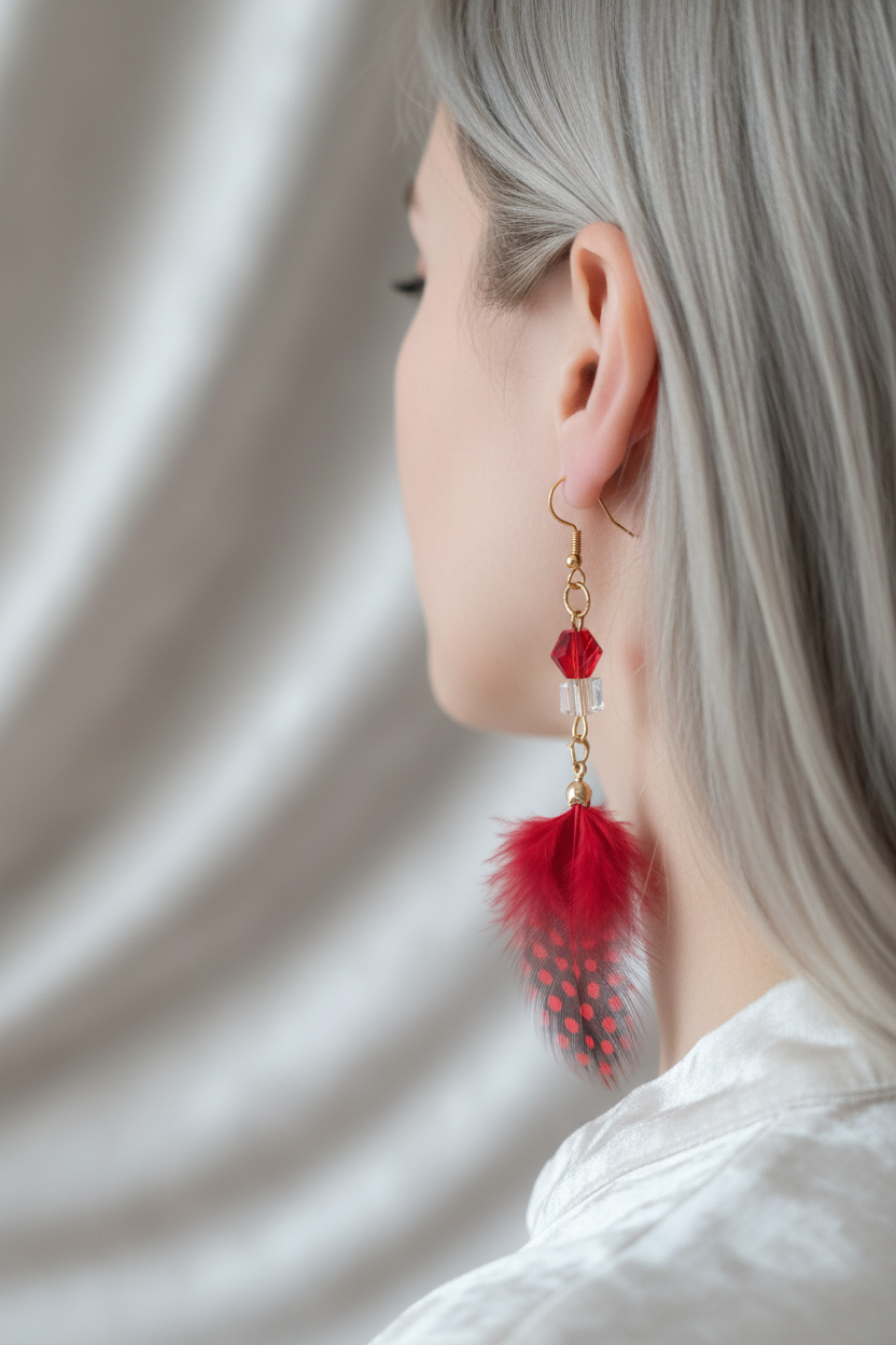 Boucles Cardinal portées - cheveux gris clair