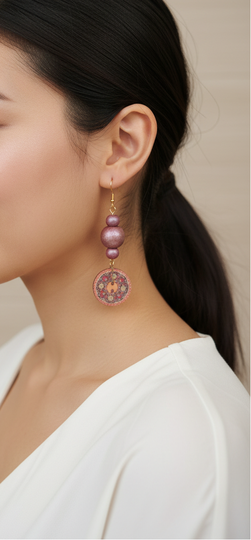 Boucles d'oreilles Ébène Rose - vue de profil