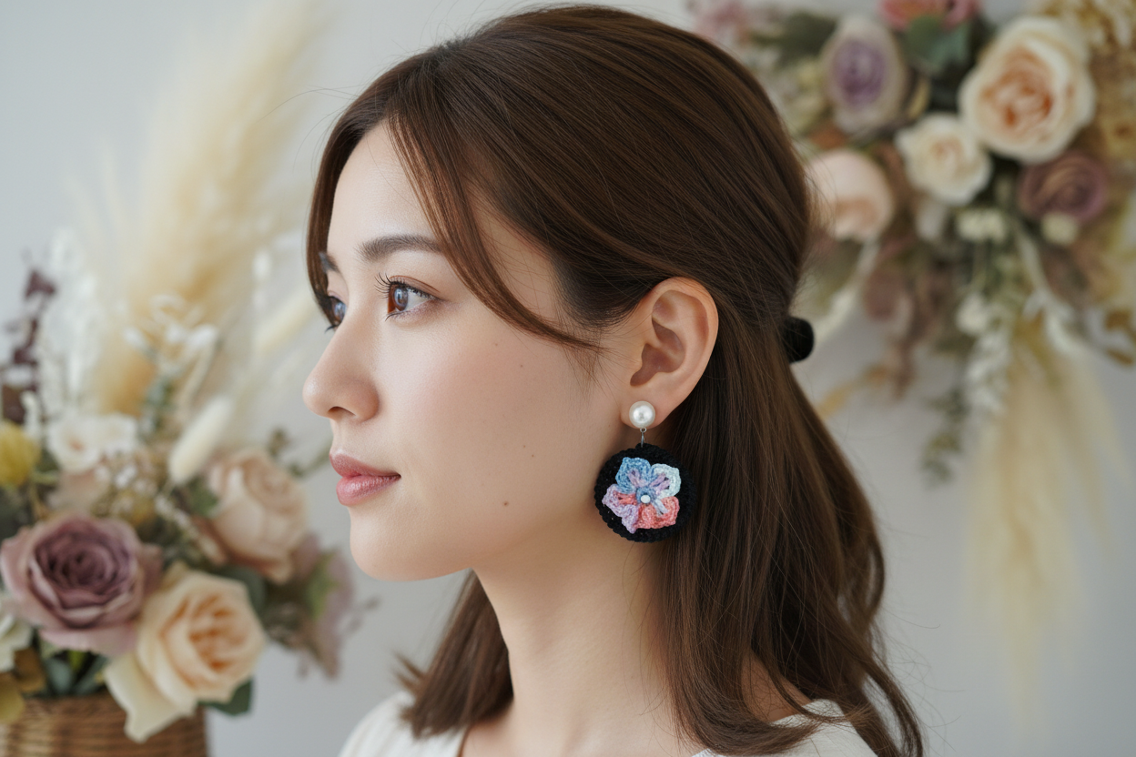 Boucles d'oreilles fleur portées - style bohème