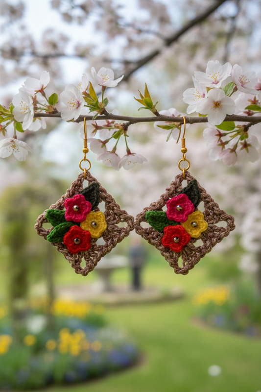 Boucles d'oreilles Jardin Fleuri sur branche en fleurs