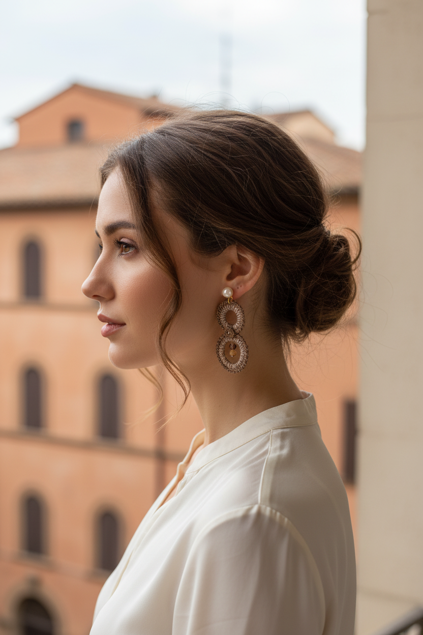 Boucles d'oreilles Macchiato portées - taille réaliste