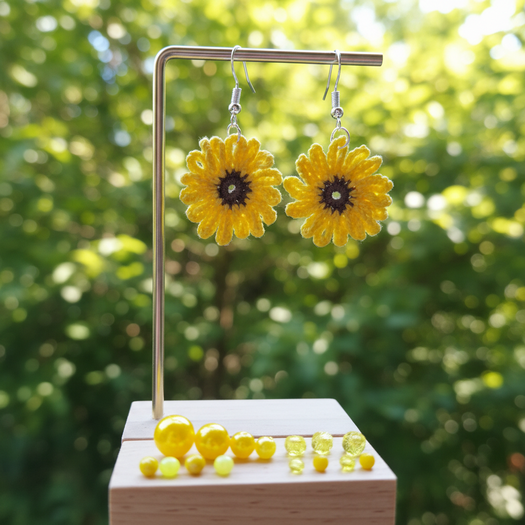 Boucles d'oreilles tournesol - Portant naturel