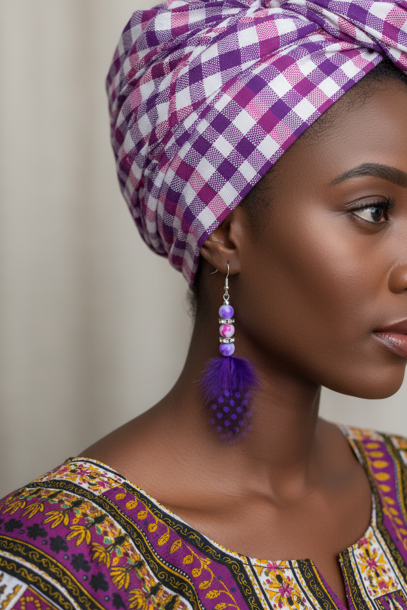 Boucles Manakin portées avec madras assorti