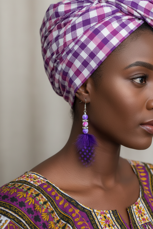 Boucles Manakin portées avec madras assorti