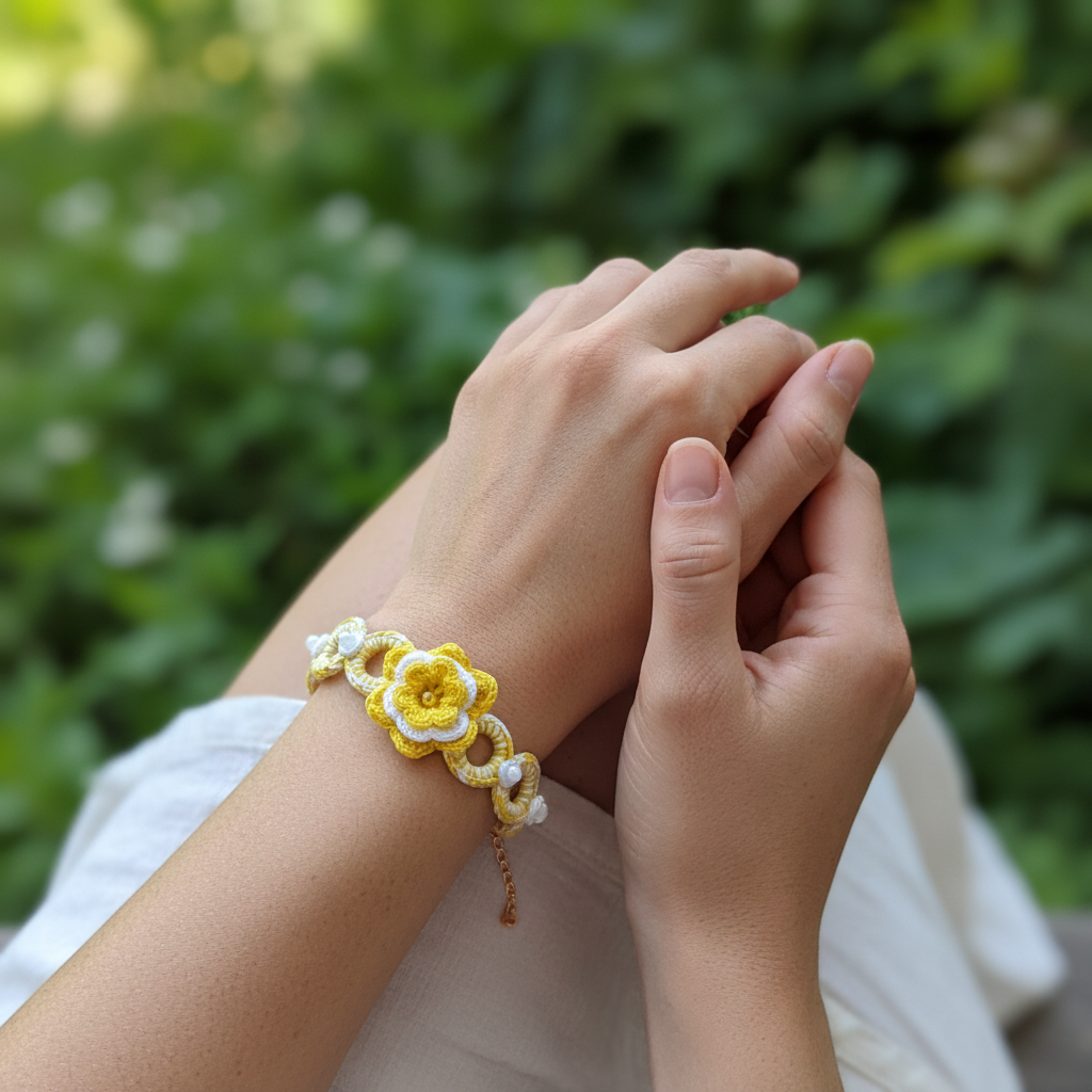Bracelet Bouton d'Or porté - pose naturelle